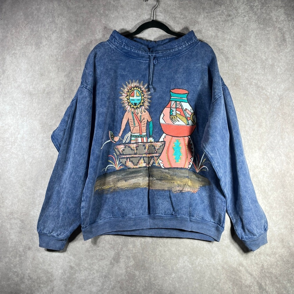 Vintage WEK Sweatshirt Womens 2 Blue‎ Graphic Long Sleeve Pullover Southwestern